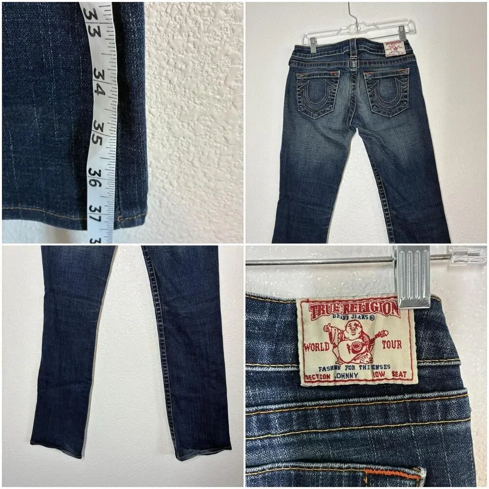 True Religion Johnny Jeans Mens 30x32 Blue Slim Straight Stretch Denim